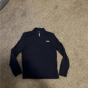 Vineyard Vines Navy Full-Zip Cotton Pullover with Pink Zip Pull